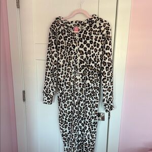 Jenni Leopard Print Plush Zip-Up Onesie